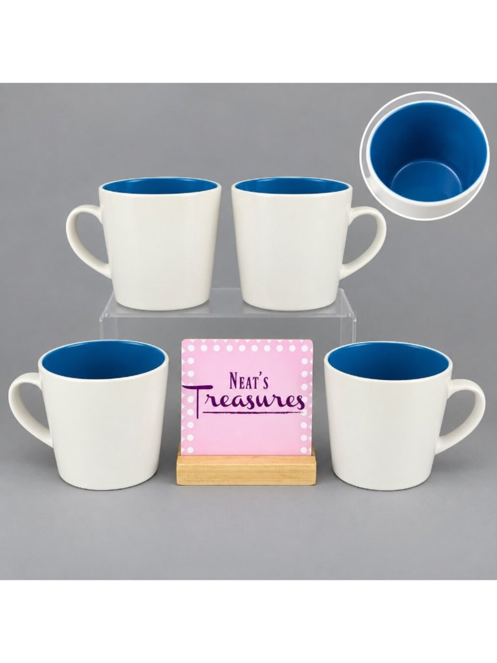 Oneida Color Burst BERRY BERRY BLUE White Out Stoneware 10 oz Cups Mugs Set of 4